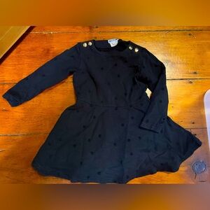 Jacadi dress navy blue textured dots gold shoulder buttons girls size 4A